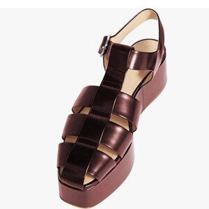 FOWT Red/Brown Square Toe Gladiator Sandals Ankle Strap Wedge Heel Outfit Shoes